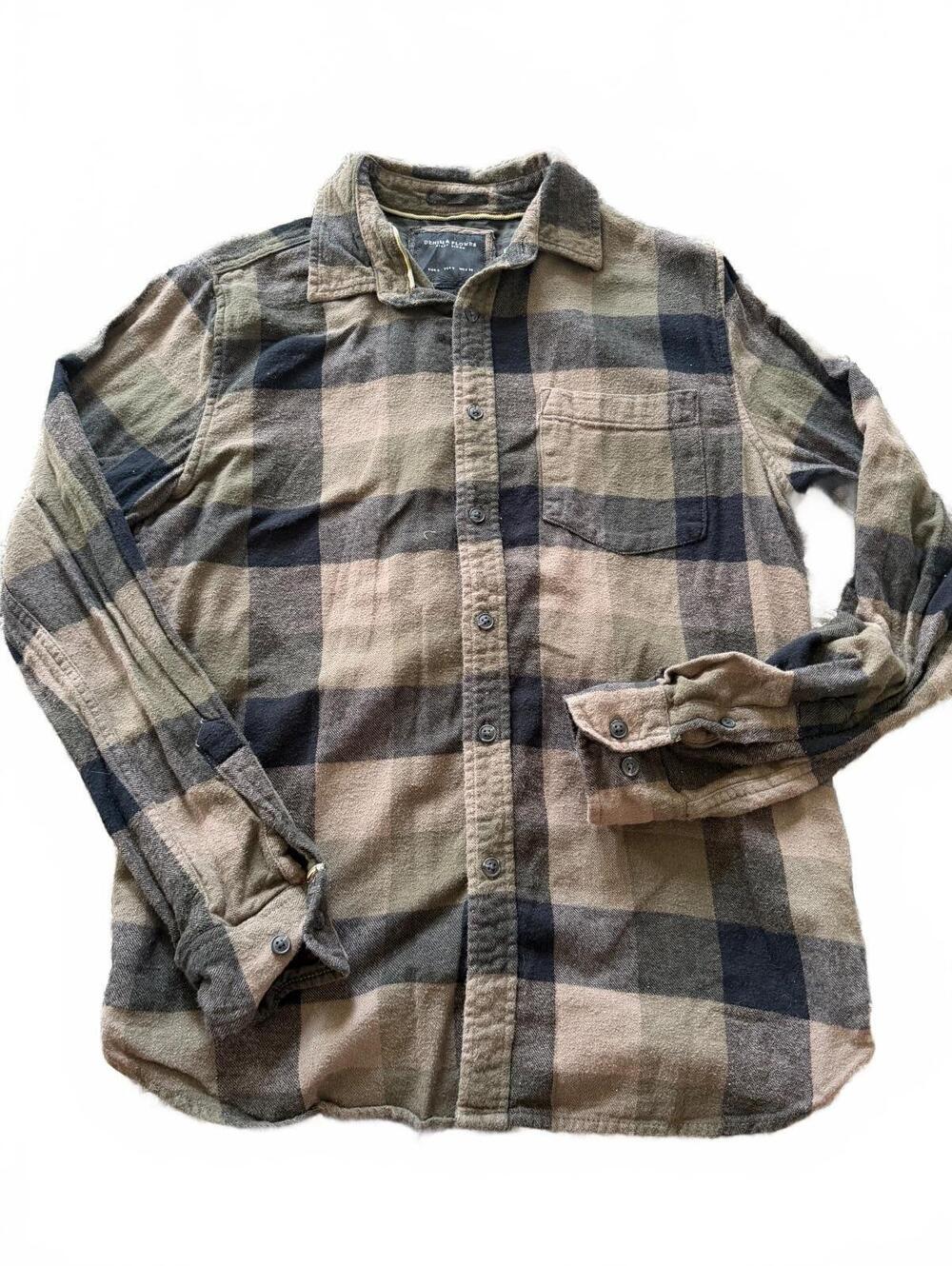 Denim & Flower Small Brown Black Buffalo Plaid Flannel Button Up Shirt